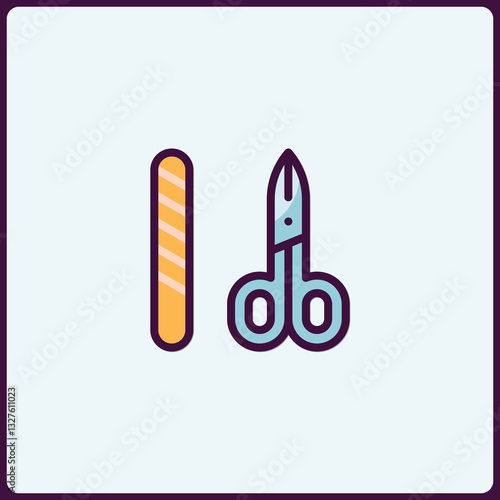 Stylish nail care icon featuring scissors and file for manicure needs