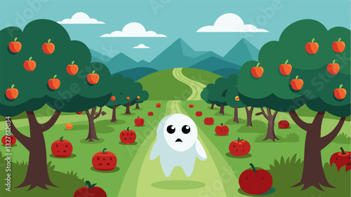 The orchard is a ghost of its former self the once thriving ecosystem now reduced to a haunting echo.. Vector illustration