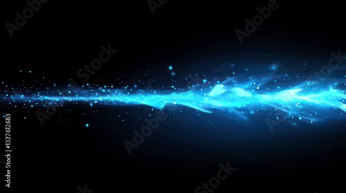 A vibrant blue light burst radiating with dynamic energy streaks and cosmic particles, symbolizing speed and futuristic design