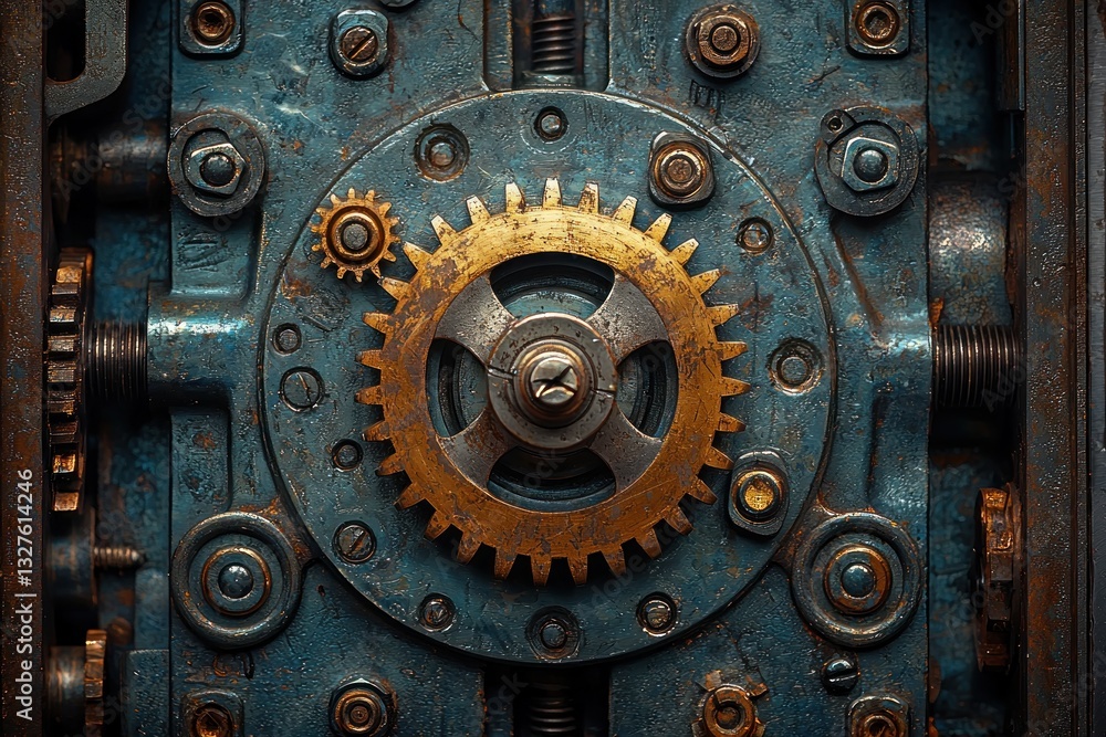 Detailed close-up of aged gears and machinery Detailed close-up of aged gears and machinery
