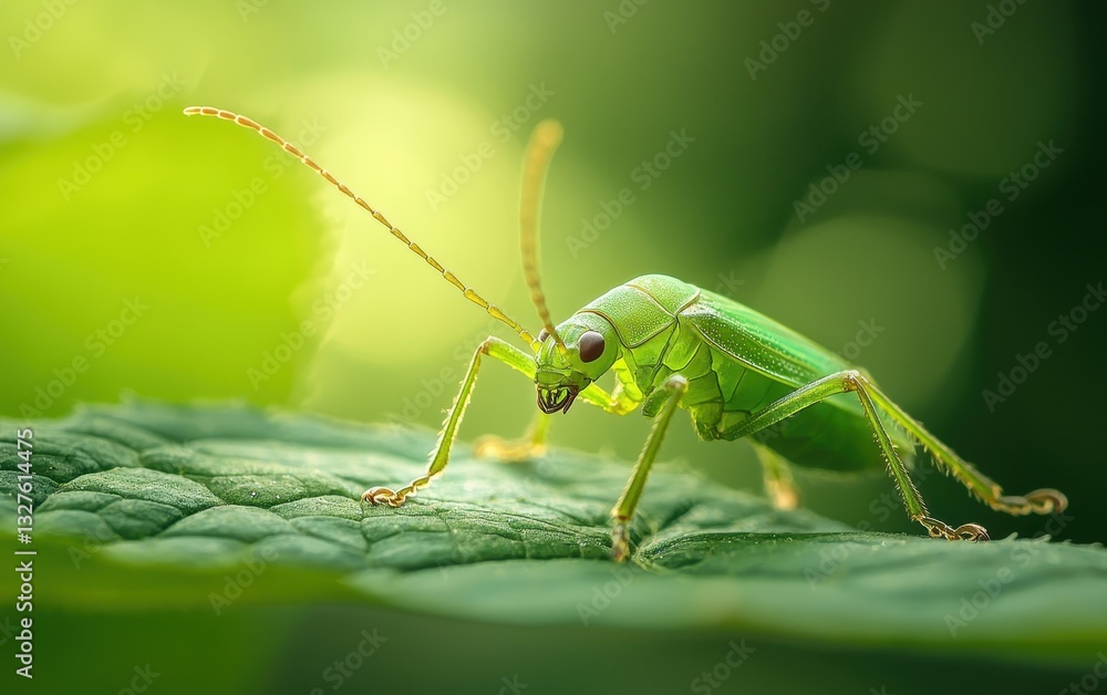 Of a macro nature close-up of a bright green beetle crawling on a leaf Of a macro nature close-up of a bright green beetle crawling on a leaf