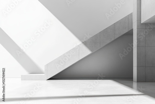Wallpaper Mural シンプルなコンクリート階段と白い壁が織りなす現代的な空間の光と影 Torontodigital.ca