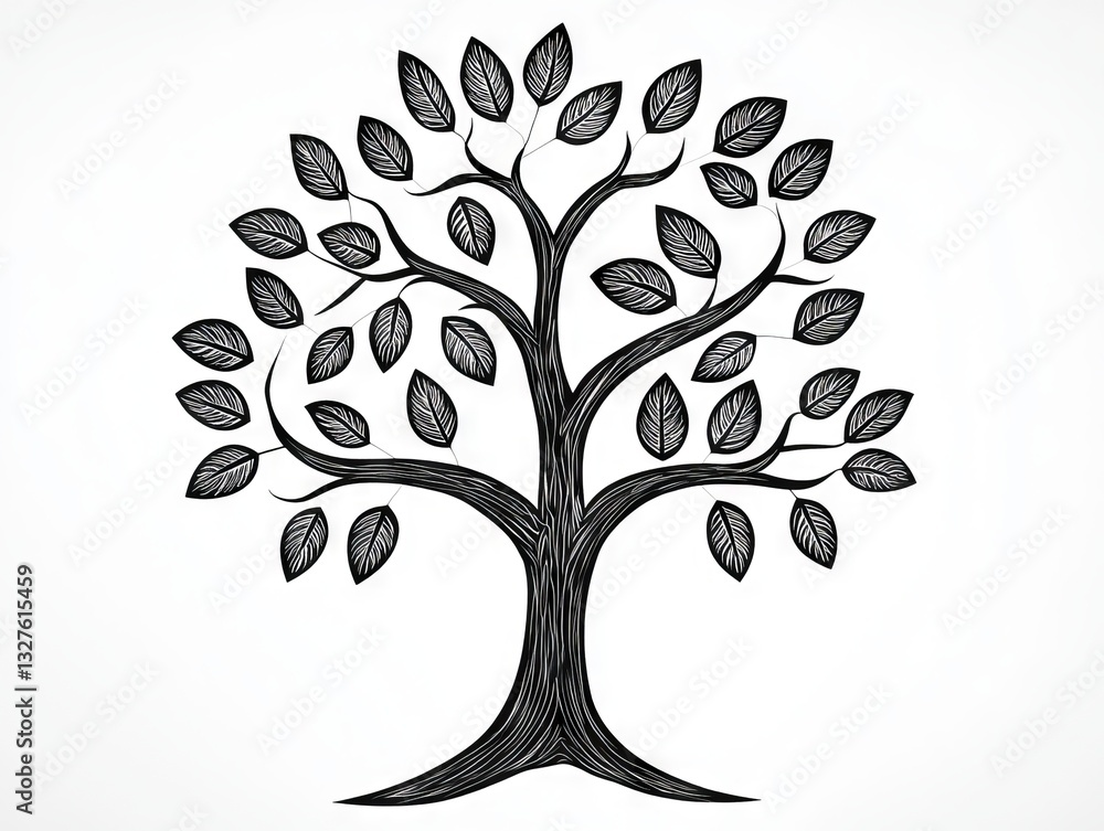 A tree with lush foliage, beautifully depicted with flowing curves and a lively structure, ideal for nature-themed designs and artistic creations A tree with lush foliage, beautifully depicted with flowing curves and a lively structure, ideal for nature-themed designs and artistic creations