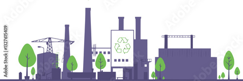 Outline illustration of a recycling plant minimal sustainable industry vector design.