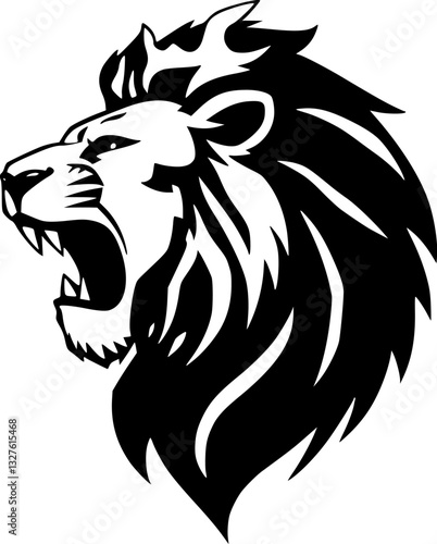 Outline illustration of a fierce lion roaring minimal strong animal vector design