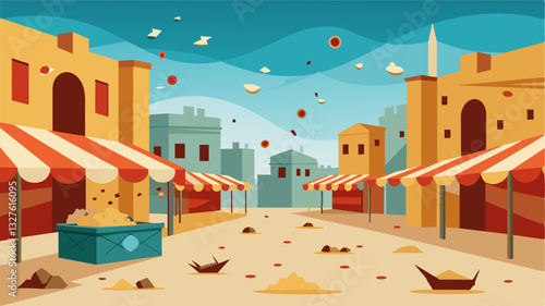 The oncebustling market square was now a battleground with bullet holes and rubble tered ast the remnants of destroyed stalls.. Vector illustration