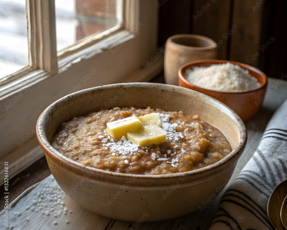 Plain Rye Porridge with Butter and Sea Plain Rye Porridge with Butter and Sea