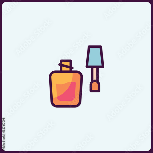 Vibrant nail polish bottle and applicator icon for cosmetic design