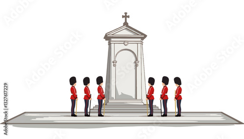 Animated soldiers standing guard at a memorial