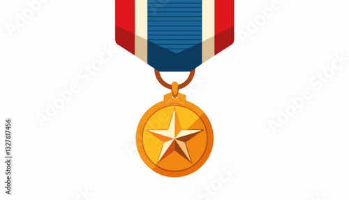 Gold star medal with red and blue ribbon
