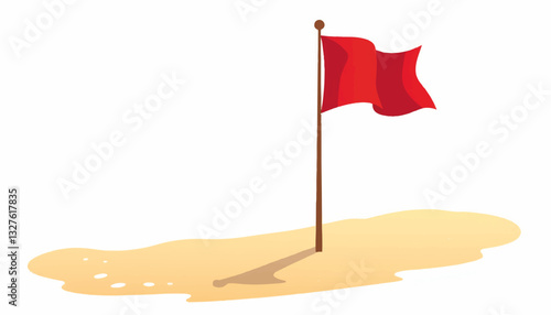 Red flag on sandy beach