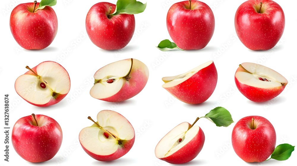 Red apple whole pieces set isolated on white Red apple whole pieces set isolated on white