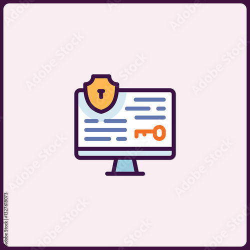 Digital protection icon, a safeguard and encryption for technology assets