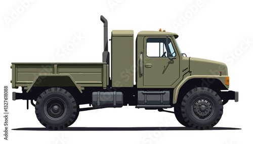 Green utility truck in a side view