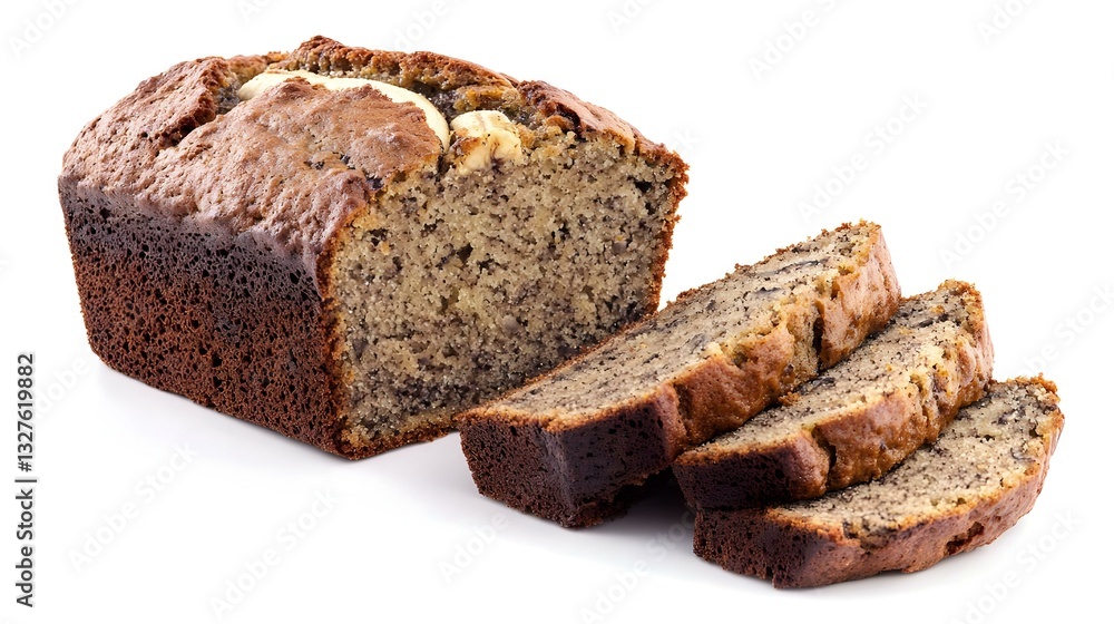 Delicious Banana Bread Loaf Slices Isolated on White Background Delicious Banana Bread Loaf Slices Isolated on White Background