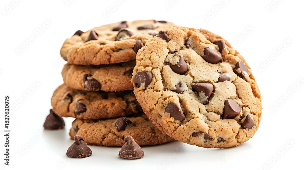 Delicious Chocolate Chip Cookies Stack Isolated on White Background Delicious Chocolate Chip Cookies Stack Isolated on White Background