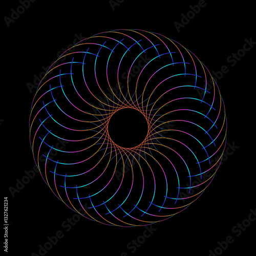 Digital abstract eye iris or magic portal with glowing waved lines. Artificial intelligence concept. Glowing futuristic circle on black vector background