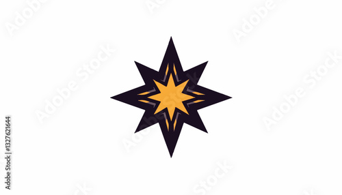 Star-shaped compass graphic design in black and orange