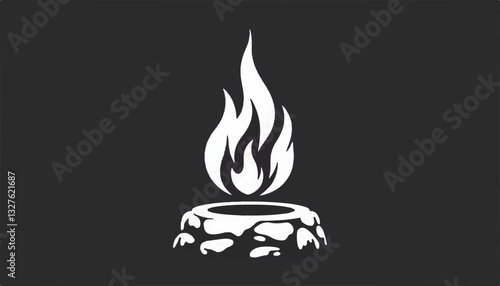 Illustration of a campfire with flames on a dark background