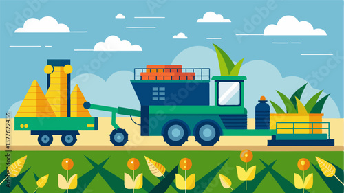 These advanced harvesters are equipped with sophisticated sorting and grading technology ensuring only the bestquality corn makes it to the market.. Vector illustration