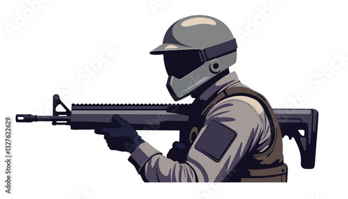 Soldier holding rifle in tactical gear