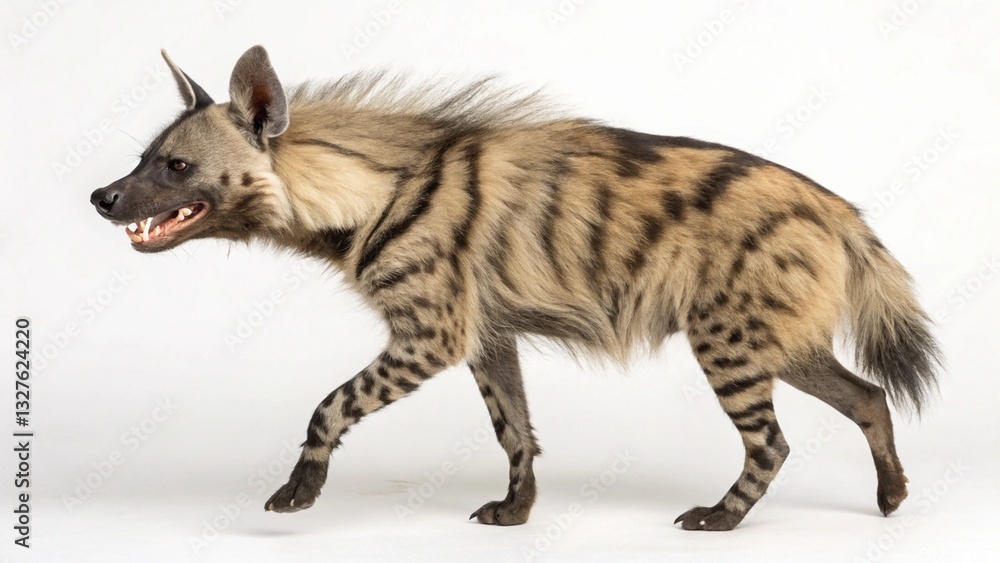 Fototapeta premium Striped Hyena in full view on white studio background