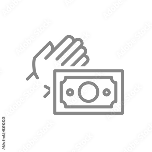 Hand holding money bill line icon. Good deal partnership symbol. Vector illustration.