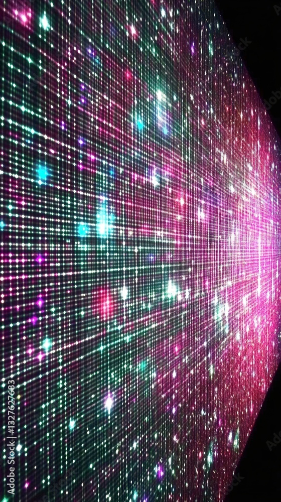 Stunning Abstract Light Display Technology; Colorful LED Wall Art; Futuristic Digital Art