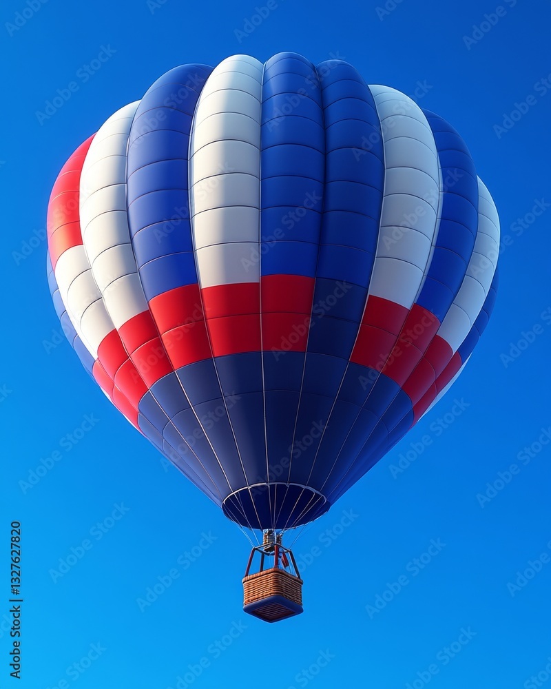 Naklejka premium A beautifully crafted vintage hot air balloon with detailed patterns in red, white, and blue. Its whimsical design brings charm to any location, creating a sense of adventure
