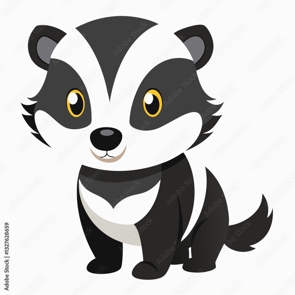 a cute illustration of a badger with black and white fur, sitting with a friendly expression a cute illustration of a badger with black and white fur, sitting with a friendly expression