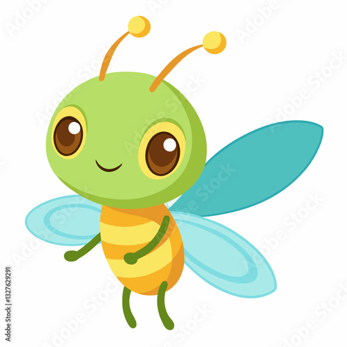 a cute cartoon firefly with big eyes and a friendly smile, perfect for kids projects 