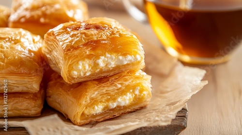 Golden Maltese pastizzi with ricotta served on a rustic plate with tea create a warm Mediterranean dining experience