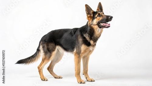 shepherd dog in full view on white studio background