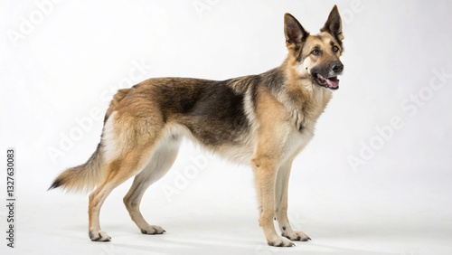 shepherd dog in full view on white studio background