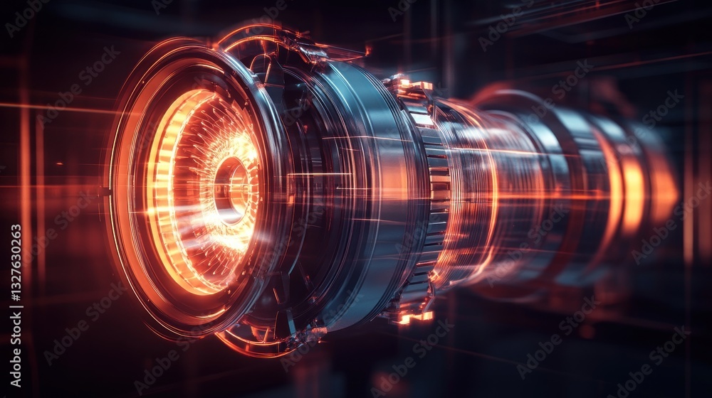 Futuristic Engine Glowing With Orange Light Futuristic Engine Glowing With Orange Light