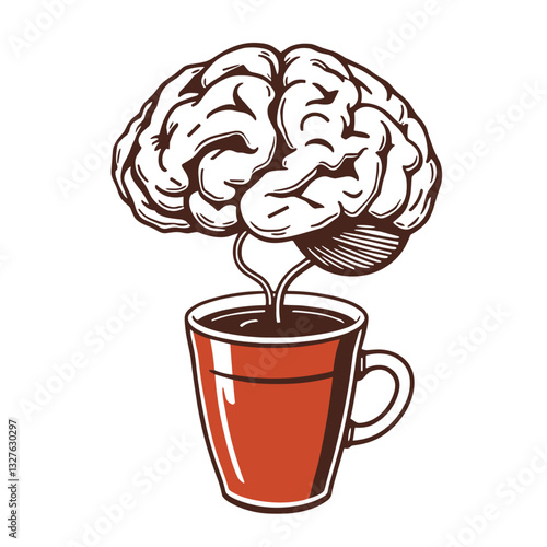 brain connected to a coffee cup illustration