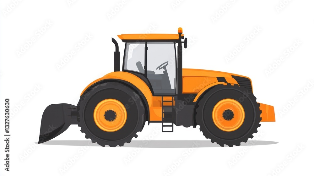 A vibrant orange tractor with large wheels and a front loader ideal for agricultural and farmi A vibrant orange tractor with large wheels and a front loader ideal for agricultural and farmi
