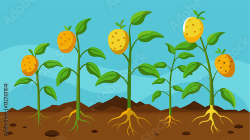 The potato plants usually a bountiful source of starchy tubers were now wilted and yellowed their yields meager.. Vector illustration