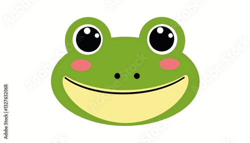 Smiling cartoon frog face on light background