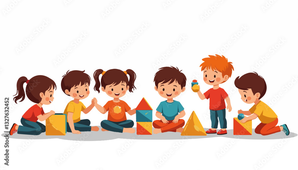 Children playing and building with colorful blocks Children playing and building with colorful blocks