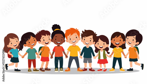 Happy diverse children holding hands in a joyful grouping
