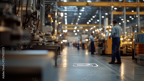 Wallpaper Mural Factory Floor with Workers and Corporate Branding on Machinery Torontodigital.ca