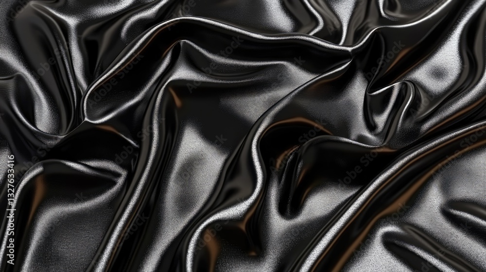Obraz premium Draped black satin fabric texture
