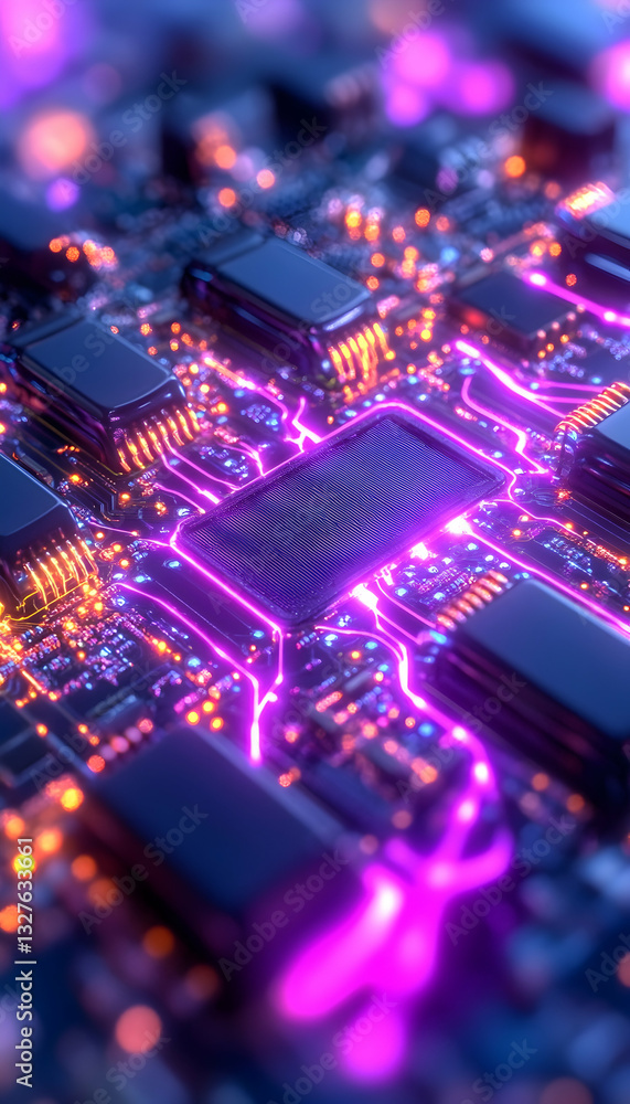 Close-up of a glowing circuit board