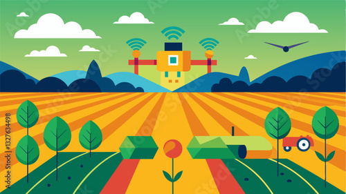 The integration of AI with precision agriculture techniques allows for more efficient use of resources resulting in higher crop yields.. Vector illustration