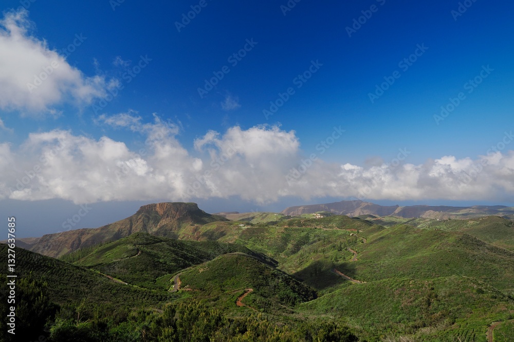 Fototapeta premium From Garajonay Summit: Stunning View Toward La Fortaleza, La Gomera, Canary Islands, Spain