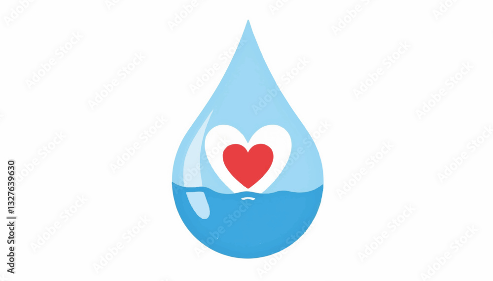 Obraz premium Water droplet with heart design in blue color