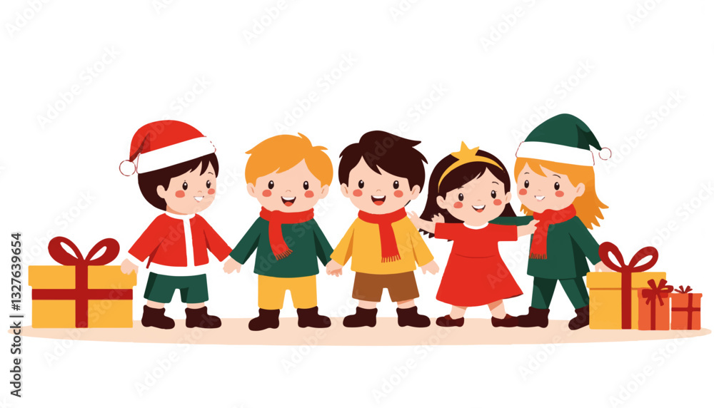 Children celebrating Christmas with presents Children celebrating Christmas with presents