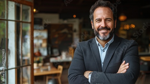 Smiling businessman in cafe