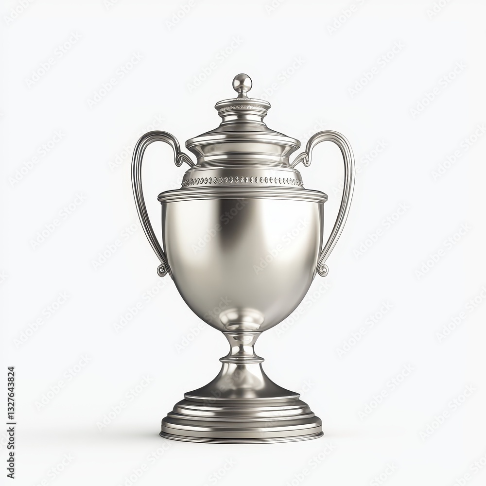 Classic silver trophy with a round base and smooth surface, isolated on a pure white background Classic silver trophy with a round base and smooth surface, isolated on a pure white background